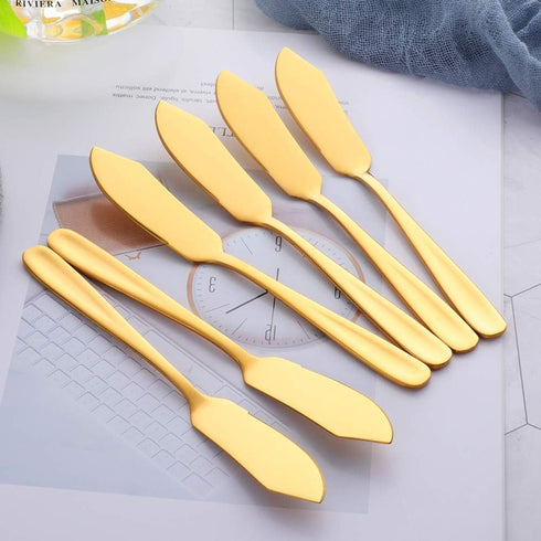 Stainless Steel Cheese Dessert Knives, Set of 6, Breakfast Butter Knife, Slicer Sandwich Spreader(Gold)...