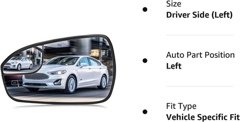Left Driver Side Mirror Glass Replacement for 2013 2014 2015 2016 2017 2018 2019 2020 Ford Fusion Heated Mirror Replace DS7Z17K707F...