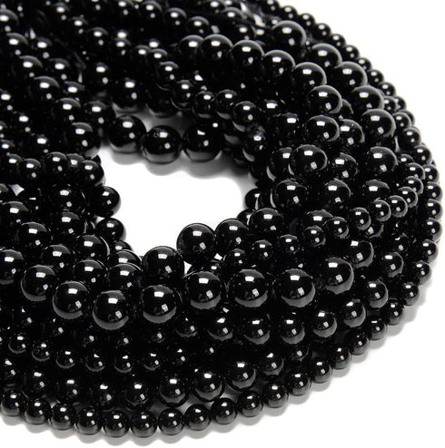 95pcs(2 Strand/Set) 8mm Genuine Black Tourmaline Healing Crystal Beads with Energy Power, Smooth Round Stone Beads for Jewlery Bracelets Making DI...