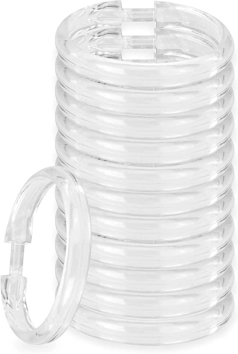 Rocky Mountain Goods Simple Spaces Clear Plastic Curtain Rings - 12 Pack - Click securely in Place - Unbreakable Plastic - True O Ring Design - Sl...