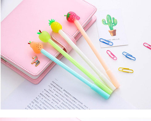 Yansanido Fluent Writting Pen, 12 Pcs 0.38 mm Black Ink Fruits Shape Rolling Ball Cute Gel Ink Pen for Student and School Office Supplies (Fruits)...
