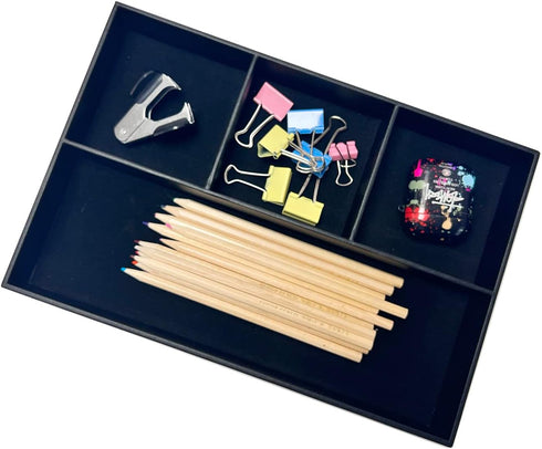 UnionBasic Flat 4-Slot Leather Desk Drawer Tray Stationery Sundries Gadget Organizer Storage Box Pen Pencil Holder Case Container (Black)...