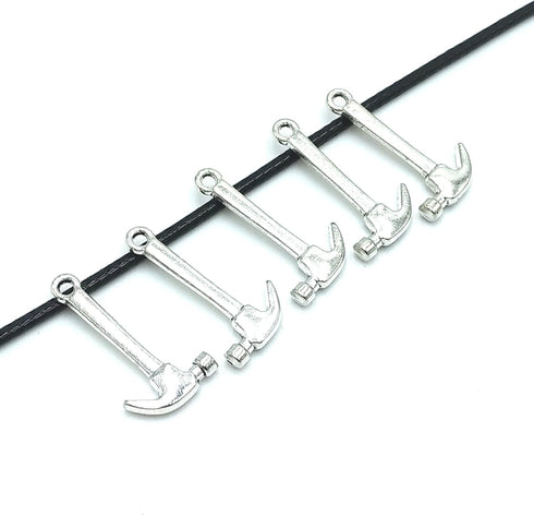 50pcs Jewelry Making Charms Hammer Pendant Ancient Silver Findings Craft for Jewellery Making Necklace Bracelet Accessories 25 X 13mm (Ancient Sil...