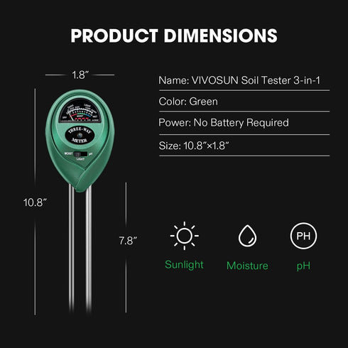VIVOSUN Soil Tester, 3-in-1 Plant Moisture Meter Light and PH Tester for Home, Garden, Lawn, Farm, Indoor and Outdoor Use, Promote Plants Healthy ...