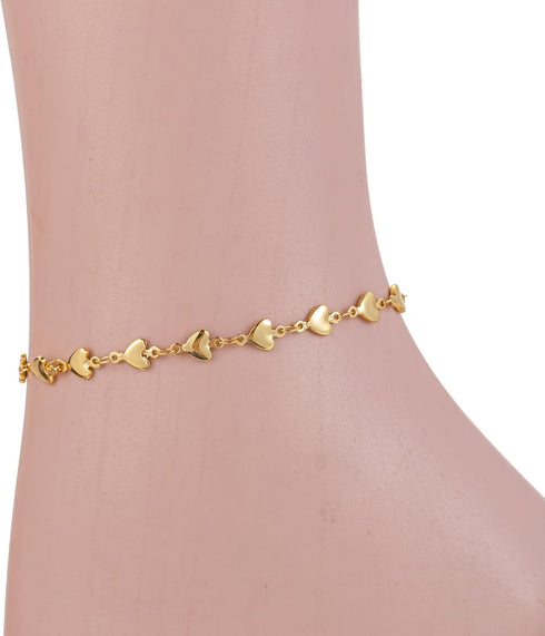 Gold Ankle Bracelets for Women 14K Gold Plated Beaded Heart Chain Simulated Pearl Anklets for Women Waterproof...