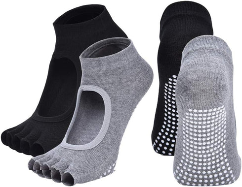 2 Pairs Toeless Yoga Socks Non-Slip Grips for Pilates Ballet Dance Barefoot Workout Cotton Open Toe Sports Socks...