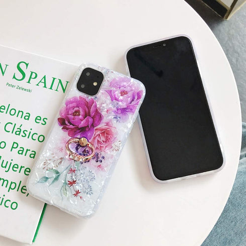 Qokey Compatible with iPhone 11 Pro Max Case 6.5 inch,Flower Design Cute Clear for Men Women Girls with 360 Degree Rotating Ring Kickstand Soft TP...