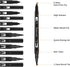 Black Drawing Pens, 12 Pack Felt Tip Markers for Adults and Kids, Dual Tip Brush Fineliners Pens for Art Drawing Sketching...