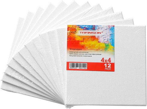 Transon 4x4 Artist Canvas for Painting MDF Board Painting Canvas No Warping 12Pack Acid-Free Primed...