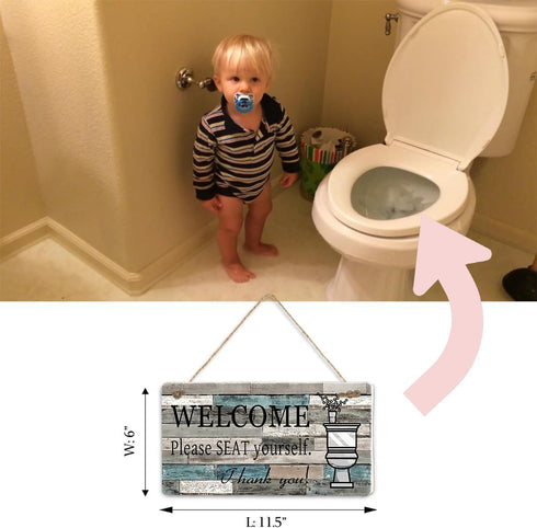 Printed Wood Plaque Sign Wall Hanging Welcome Sign Please Seat yourself Wall Art Sign Size 11.5" x 6" (Blue-Black)...