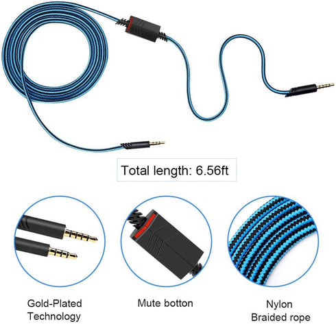 Replacement Audio Cable Compatible with Astro A40 A40TR Gaming Headset, Inline Mute Wire and No Volume Control Cord(Blue)...