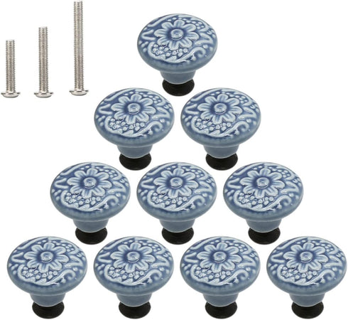 HUAMULAN 10 PCS Ceramic Cabinet Knobs Glossy Dresser Mushroom Table Drawer Cupboard Pull Handles Furniture DIY Kitchen Kids Room Wardrobe...