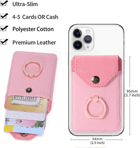 Card Holder & Ring Stand for Smartphones, Stick-on Wallet for iPhone & Android, Adhesive Credit Card Sleeve...