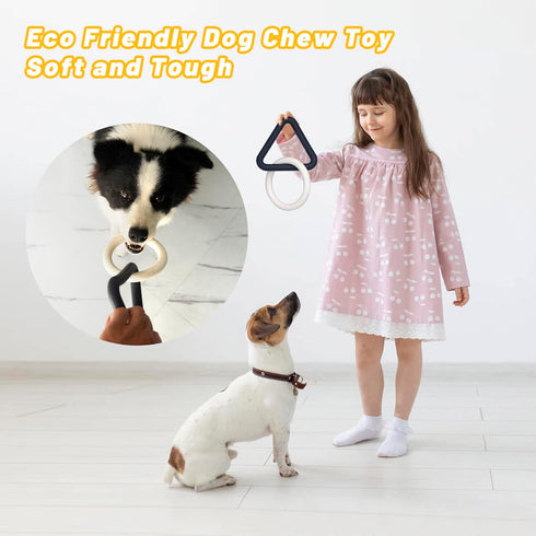 Interactive Durable Dog Chew Toys for Aggressive Small Medium Large Breed Chewers Indestructible Rubber Scented Chewing Triangle Ring Pull Dog Toy...