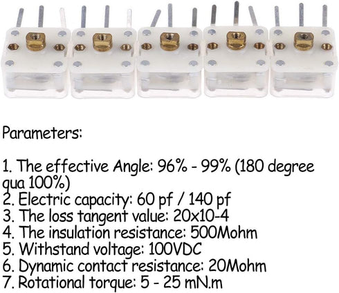 Acxico 5Pcs 223p Duplex Radio Variable Capacitor 60pf/140pf 2.1mm Hole Shaft for Pocket Radio Accessories...