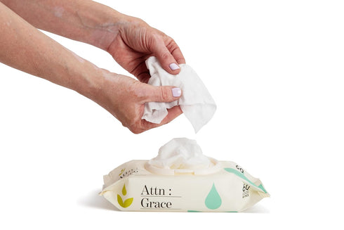 Attn: Grace Flushable Wet Wipes for Women (60 Ct) - Cleanse and Refresh with Aloe Vera and Coconut Oil/Soft & Natural Ingredients Soothe Sensitive...