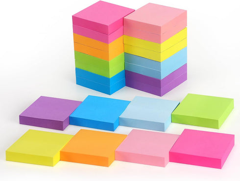Sticky Notes 2x2 inch Bright Colors Self-Stick Pads 24 Pads/Pack 60 Sheets/Pad Total 1440 Sheets...