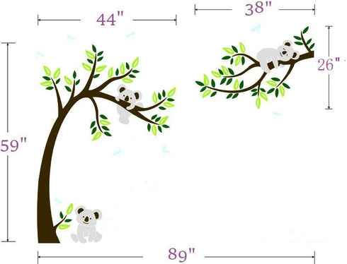 Three Cute Koalas Tree Branches Wall Decal Wall Sticke Family Tree Wall Decal Vinyl Wall Sticker Baby Nursery Decor Kids Room Decoration (Brown)...