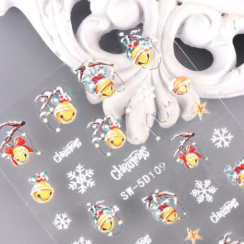 Christmas 5D Nail Art Stickers Self-Adhesive Embossed Snowflake Nail Decals Red Christmas Balls Nail Stickers Xmas Jingle Bells Nail Art Supplies ...