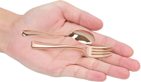 48Pcs Party Disposable Plastic Mini Forks and Spoons Set Polished Gold Cutlery Plastic Tasting Spoons Flatware Forks and Spoons for Small Appetize...