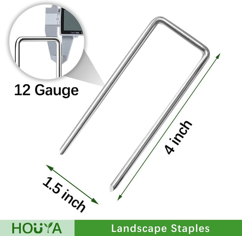 50 Pack Landscape Staples 4 Inch 12 Gauge Garden Stakes Galvanized Garden Staples Pins Anti-Rust Ground Stakes for Weed Barrier, Irrigation Tubing...