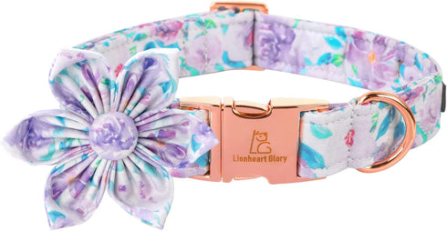 Lionheart Glory Dog Collar, Purple Dog Collar with Flower, Cute Floral Pattern Pet Collar Adjustable Dog Collar for Large Dogs...