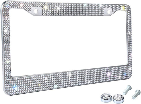 White Rhinestone Bling License Plate Frame for Women, Metal Rust-Proof Car Plate Frame Cute Bling Car Accessories for Women Girls (1)...