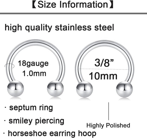 Longita Septum Rings Septum Jewelry 16g 18g Septum Ring Septum Piercing 20g Horseshoe Earring Hoop Lip Ring Silver Black Gold...