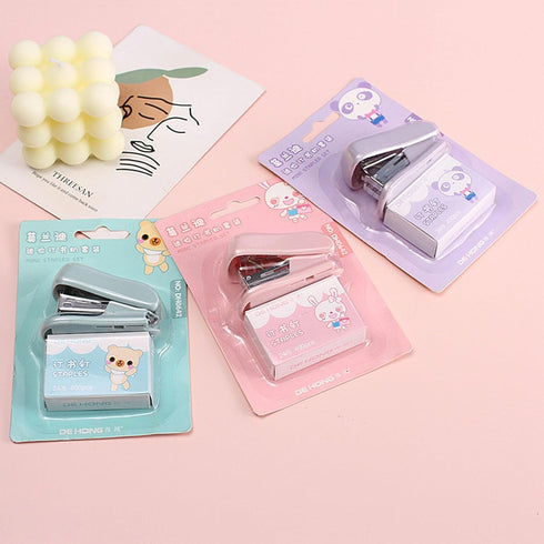 Purple Mini Stapler Set with 400 Standard Staples Cute Stapler Includes Built-in Staple Remover Morandi Color Stapler Set for Learning Home Office...