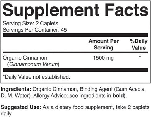 Brieofood Organic Cinnamon 1500mg, 45 Servings, Vegetarian, Gluten Free, 90 Vegetarian Tablets...