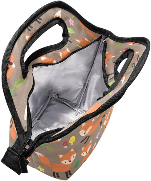 Lunch Tote Bag Cute Fox Neoprene Insulated Cooler Warmer, Portable Funny Lunchbox Handbag for Men Women Adult Kids Boys Girls...