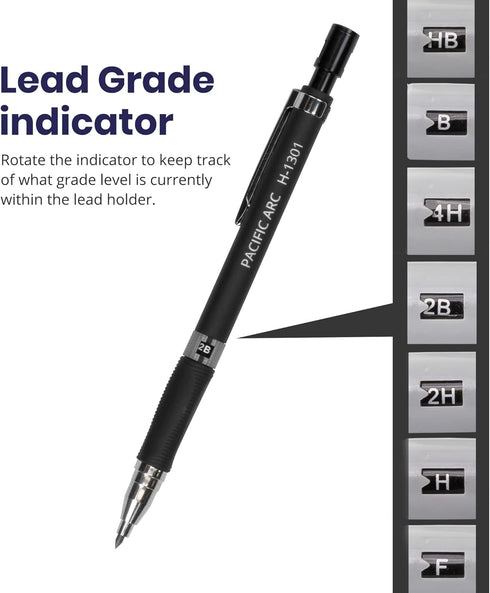Pacific Arc 2mm Collegiate Lead Holder and Lead Sharpener, Black Drafting Pencil for Artist Drawing, Drafting, and Sketching...