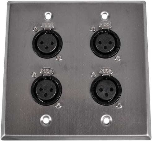 Seismic Audio Speakers Stainless Steel Wall Plate - 2 Gang with 4 XLR Female Connectors...