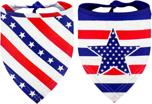 4th of July Dog Bandanas 2 Pack, American Flag Pet Scarf, Durable Fabric Pet Patriotic Scarf, Independence Day Bandana for Small Medium, and Large...