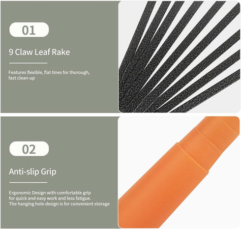 Mini Garden Rake 16 Inch 9 Root Steel Hand Fan Leaf Rake with Ergonomic Comfort Grip & Rust Resistant - Professional Gardening Tool...