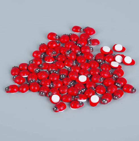 Dong Huang 200pcs Mini Fake Ladybug Model Figurine, Miniature Self-Adhesive Wooden Ladybugs Stickers, Micro Landscape Decor for Home Fairy Garden ...