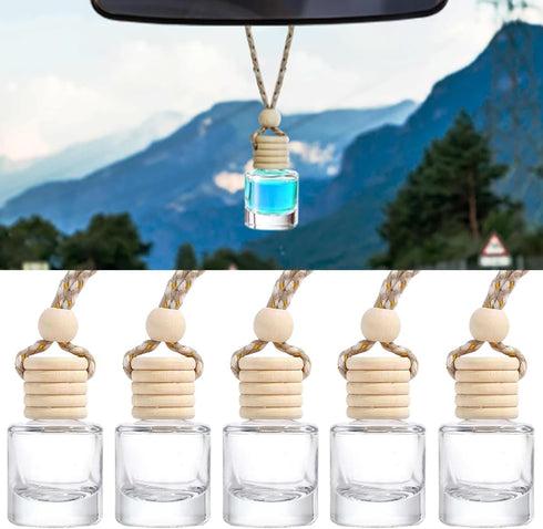 5PCS 8ml Hanging Car Air Freshener, Car Essential Oil Diffuser Bottle Pendant Glass Perfume Bottle Aromatherapy Perfume Bottle Car Decoration, Int...