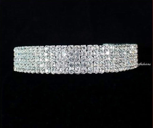 5-row Five Rows Clear White Black Pink Silver Austrian Rhinestone Crystal Choker Collar Necklace Dance Party Jewelry Wedding Prom N060...