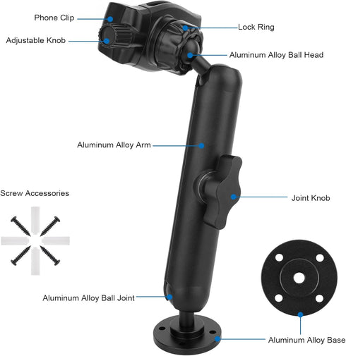 Wall Mount Phone Holder for Truck/Car/Boat/Wall/Desk,Compatible with 3.5~7.5 inch iPhone/Nexus/HTC/LG/Huawei/Smart Phones,360°Adjustment Aluminium...