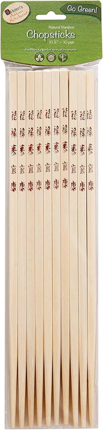Helen’s Asian Kitchen Bamboo Chopsticks, 10.5-Inches, 10-Pair...