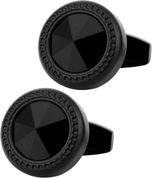 Black Polyhedral Crystal Cufflinks for Men In Gift Case Classic Black Tone Men's Cufflinks Set with Gemstone for Wedding Party Anniversary Busines...