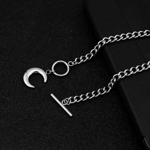 Chain Necklace for Women 18K White Gold Plated Chunky Cuban Chain Link Necklace with Heart Moon Hypoallergenic Jewelry for Women...