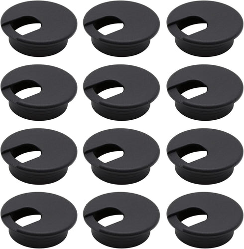 12 Pack 2 Inch Black Desk Grommet Kit Wire Cable Hole Cover Organizer Plastic Cover for Office Cord Management (Black)...
