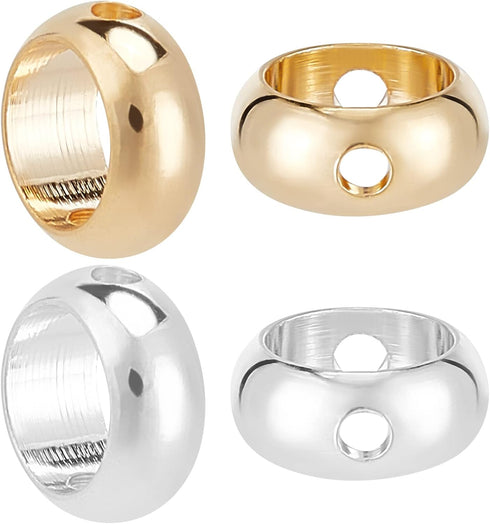 CREATCABIN 52Pcs 24K Gold Plated Circle Round Bead Frame 2 Colors 2 Hole 1 Box Spacer Brass Connector Ring 925 Sterling Silver Plated for Beading ...