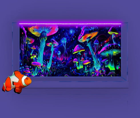 72X16IN Blacklight Aquarium Background UV Reactive Mushroom Background Starry Sky Terrarium Background with 10 EVA Double-Sided Tape...