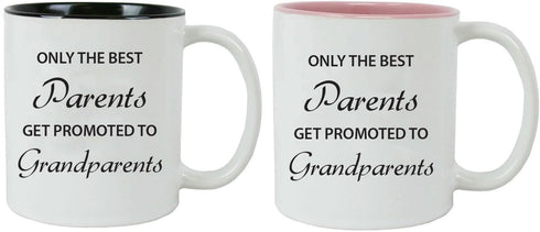 Only the Best Parents Get Promoted to Grandparents 11-Ounce White Sublimation Ceramic Coffee Mugs, Black/Pink...