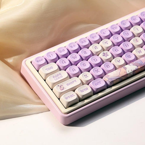 PBT Cute Bunny MOA XDA Round Purple keycap Set for Girl Kids Custom Keyboard for Gateron Kailh Cherry Mx Switches ANSI Layout Mechanical Custom Ke...