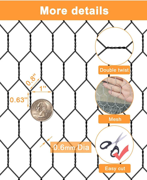 Garden Poultry Black Chicken Wire - 13.7 '' × 157 '' Chicken Wire for Crafts, Garden Fence Animal Barrier, 1 inch Mesh Poultry Netting Fence, Pet/...