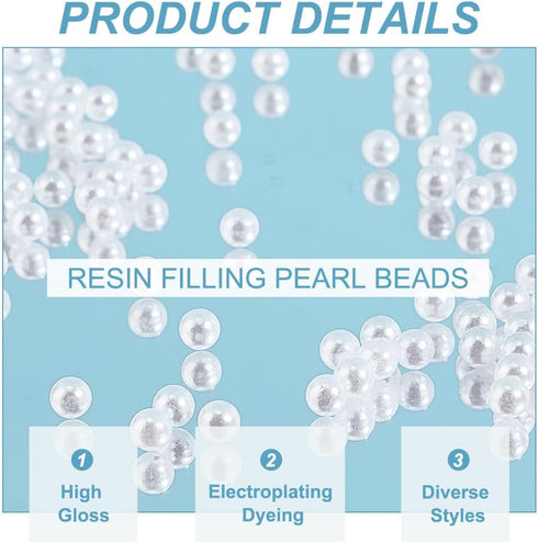 OLYCRAFT 4700pcs 3mm Mini White Pearl Beads No Hole Loose Beads Small Acrylic Pearl Beads Resin Filling Material Pearl Beads for Resin Crafting, N...