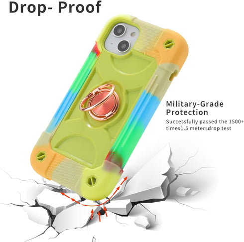 for iPhone 14 Plus Case 6.7 Inch with Ring Stand, with 2 Pack Glass Screen Protector + 1 Pack Camera Lens Protector,Heavy-Duty Shockproof Military...